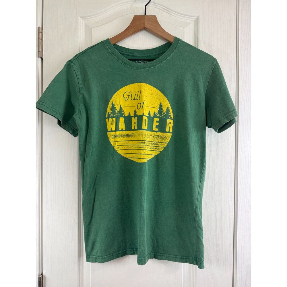 Mighty Fine Full Of Wander Short Sleeve T Shirt Green Yellow Women's S Small